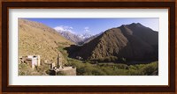 Ruins of a village with mountains in the background, Atlas Mountains, Marrakesh, Morocco Fine Art Print