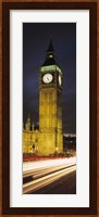 Clock tower lit up at night, Big Ben, Houses of Parliament, Palace of Westminster, City Of Westminster, London, England Fine Art Print