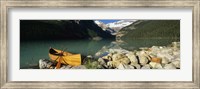 Canoe at the lakeside, Lake Louise, Banff National Park, Alberta, Canada Fine Art Print