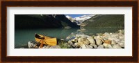 Canoe at the lakeside, Lake Louise, Banff National Park, Alberta, Canada Fine Art Print