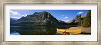 Canoe at the lakeside, Bow Lake, Banff National Park, Alberta, Canada Fine Art Print
