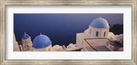 High angle view of blue domed church at the coast, Oia, Santorini, Greece Fine Art Print