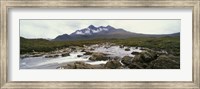 River Sligachan, distant mountain in mist, Glen Sligachan, Isle of Skye, Scotland. Fine Art Print