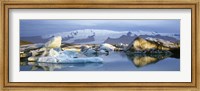 Icebergs on Jokulsarlon lagoon, water reflection, Vatnajokull Glacier, Iceland. Fine Art Print
