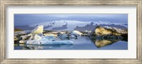 Icebergs on Jokulsarlon lagoon, water reflection, Vatnajokull Glacier, Iceland. Fine Art Print