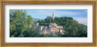 Buildings surrounded by trees, Montefortino, Province of Ascoli Piceno, Marches, Italy Fine Art Print