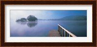 Lake with mountains in the background, Llangorse Lake, Brecon Beacons, Brecon Beacons National Park, Wales Fine Art Print