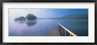 Lake with mountains in the background, Llangorse Lake, Brecon Beacons, Brecon Beacons National Park, Wales Fine Art Print