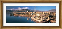 Reed Boats at the lakeside, Lake Titicaca, Floating Island, Peru Fine Art Print