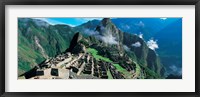 High angle view of ruins of ancient buildings, Inca Ruins, Machu Picchu, Peru Framed Print