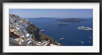 Ships in the sea viewed from a town, Santorini, Cyclades Islands, Greece Fine Art Print