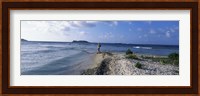 Tourist fishing on the beach, Sandy Cay, Carriacou, Grenada Fine Art Print