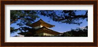 Low angle view of trees in front of a temple, Kinkaku-ji Temple, Kyoto City, Kyoto Prefecture, Kinki Region, Honshu, Japan Fine Art Print