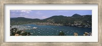High angle view of boats at a port, Port D'Andratx, Majorca, Balearic Islands, Spain Fine Art Print