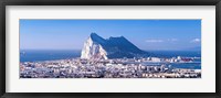 City with a cliff in the background, Rock Of Gibraltar, Gibraltar, Spain Fine Art Print