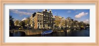 Boats and Buildings along a canal, Amsterdam, Netherlands Fine Art Print