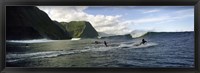 Surfers in the sea, Hawaii, USA Fine Art Print