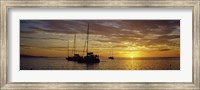 Silhouette of sailboats in the sea at sunset, Tahiti, French Polynesia Fine Art Print