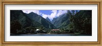 Mountains and buildings on the coast, Tahiti, French Polynesia Fine Art Print