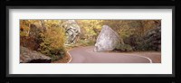 Road curving around a big boulder, Stowe, Lamoille County, Vermont, USA Fine Art Print