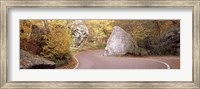 Road curving around a big boulder, Stowe, Lamoille County, Vermont, USA Fine Art Print