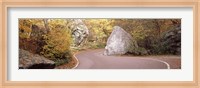 Road curving around a big boulder, Stowe, Lamoille County, Vermont, USA Fine Art Print