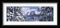 Mountains and waterfall in snow, Tunnel View, El Capitan, Half Dome, Bridal Veil, Yosemite National Park, California Fine Art Print
