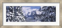 Mountains and waterfall in snow, Tunnel View, El Capitan, Half Dome, Bridal Veil, Yosemite National Park, California Fine Art Print
