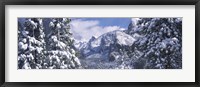 Mountains and waterfall in snow, Tunnel View, El Capitan, Half Dome, Bridal Veil, Yosemite National Park, California Fine Art Print