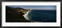 Lighthouse at the coast, moonlight exposure, Big Sur, California, USA Fine Art Print
