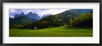 Valley with a church and mountains in the background, Santa Maddalena, Val De Funes, Le Odle, Dolomites, Italy Fine Art Print