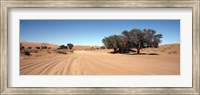 Tire tracks in an arid landscape, Sossusvlei, Namib Desert, Namibia Fine Art Print