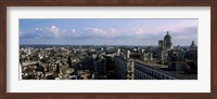 High angle view of a city, Old Havana, Havana, Cuba (Blue Sky with Clouds) Fine Art Print