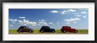 Three Hot Rods moving on a highway, Route 66, USA Fine Art Print