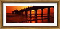 Silhouette of a pier at sunset, Manhattan Beach Pier, Manhattan Beach, Los Angeles County, California, USA Fine Art Print