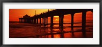 Silhouette of a pier at sunset, Manhattan Beach Pier, Manhattan Beach, Los Angeles County, California, USA Fine Art Print