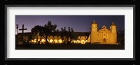 Mission lit up at night, Mission Santa Barbara, Santa Barbara, Santa Barbara County, California, USA Fine Art Print