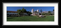 Cross with a church in the background, Mission Santa Barbara, Santa Barbara, California, USA Fine Art Print