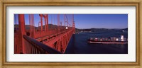 Container ship passing under a suspension bridge, Golden Gate Bridge, San Francisco Bay, San Francisco, California, USA Fine Art Print