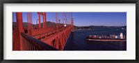 Container ship passing under a suspension bridge, Golden Gate Bridge, San Francisco Bay, San Francisco, California, USA Fine Art Print