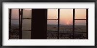Sunrise viewed through a window, Sperrgebiet, Kolmanskop, Namib Desert, Namibia Fine Art Print