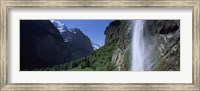 Waterfall in a forest, Staubbach Falls, Mt Jungfrau, Lauterbrunnen Valley, Bernese Oberland, Berne Canton, Switzerland Fine Art Print