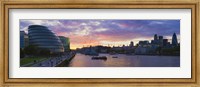 City hall with office buildings at sunset, Thames River, London, England Fine Art Print