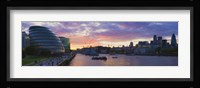 City hall with office buildings at sunset, Thames River, London, England Fine Art Print