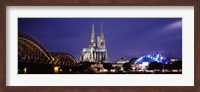 City at dusk, Musical Dome, Cologne Cathedral, Hohenzollern Bridge, Rhine River, Cologne, North Rhine Westphalia, Germany Fine Art Print
