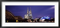 City at dusk, Musical Dome, Cologne Cathedral, Hohenzollern Bridge, Rhine River, Cologne, North Rhine Westphalia, Germany Fine Art Print