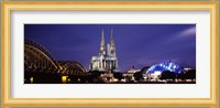 City at dusk, Musical Dome, Cologne Cathedral, Hohenzollern Bridge, Rhine River, Cologne, North Rhine Westphalia, Germany Fine Art Print