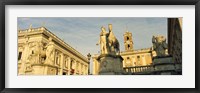 Low angle view of a statues in front of a building, Piazza Del Campidoglio, Palazzo Senatorio, Rome, Italy Fine Art Print