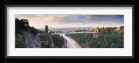Bridge across a river at sunset, Clifton Suspension Bridge, Avon Gorge, Avon River, Bristol, England Fine Art Print