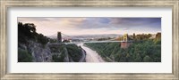 Bridge across a river at sunset, Clifton Suspension Bridge, Avon Gorge, Avon River, Bristol, England Fine Art Print